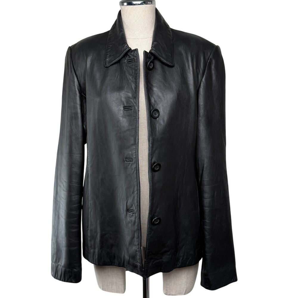Vintage Charter Club Knightsbridge Leather Jacket Black 90s Minimalist Y2K